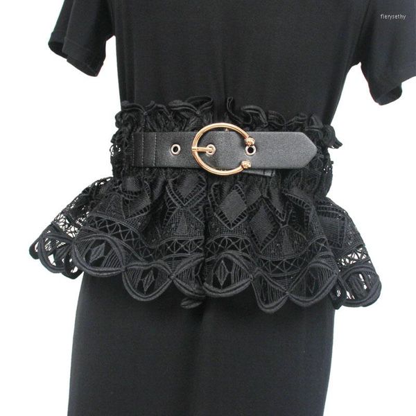 Cinture Cintura larga 18 cm Cintura bianca nera elastica in pizzo con fiore all'uncinetto Decorazione del vestito Moda Donna Telai Elegante cinturino da cintura