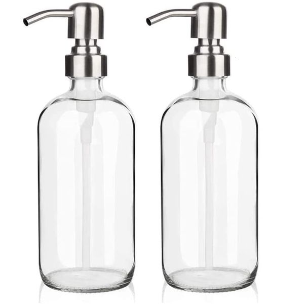 Dispenser di sapone liquido in vetro con pompa - Piatto per cucina, bagno, confezione da 2 221123