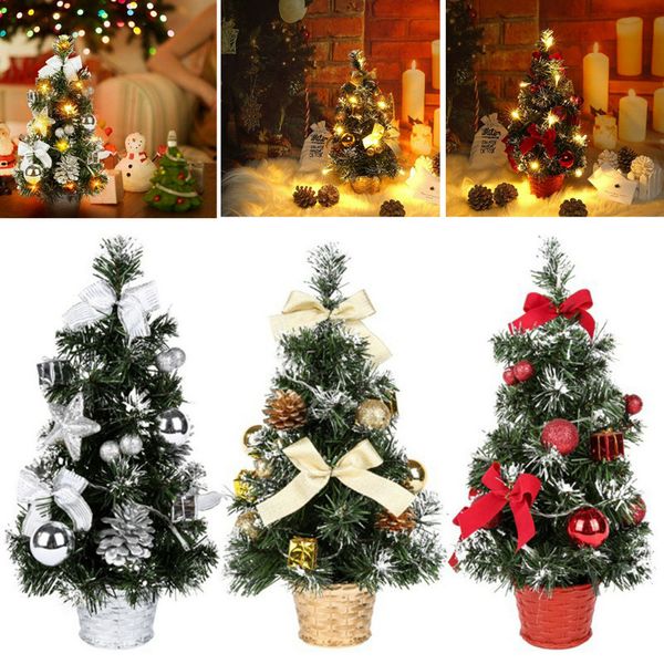 Decorazioni natalizie Mini albero di Natale da 40 cm con luci a LED Ornamento artificiale in miniatura da tavolo natalizio per la decorazione domestica Anno Navidad 221123