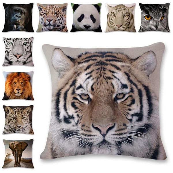 Travesseiro em série de animais capa decoração de casa tigre elefante macaco -almofada capas de linho de algodão travesseiro para decoração de sofá