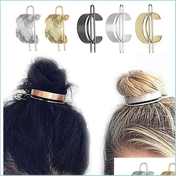 Pony Tails Holder Metal Pony Tails Holder Gold Feather Hairpin Hairrail Hair Updo Cardado fixo encaracolado para mulheres jóias de moda D DH97Y