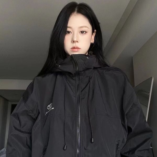 Jackets femininos Houzhou harajuku mulheres verdes y2k streetwear casacos de outono de outono de outono ao ar livre coreano vintage preto