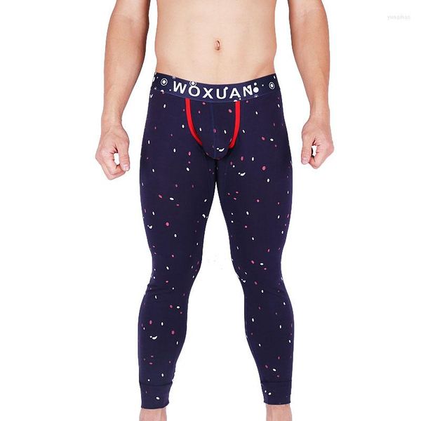 Men do sono masculino Long Johns calça elástica fina de moda masculina algodão sexy quente para cuecas pernas