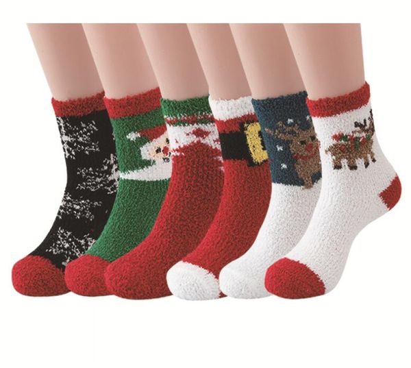 Winter-Weihnachtsstricksocken für Damen, dicke Frottee-Fleece-gefütterte Thermo-Slipper-Socken, Weihnachtsmann, Hirsch, Schneemann, Dekoration, Weihnachtssocke, Geschenk