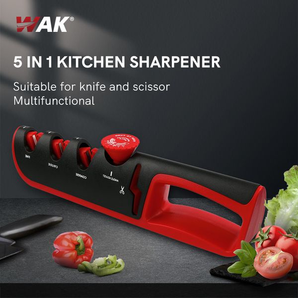 Sharpenners Wak Knife Sharpner 5 em 1 ângulo ajustável Black Red Kitching Machine Professional Scissors Sharping Tools 221122