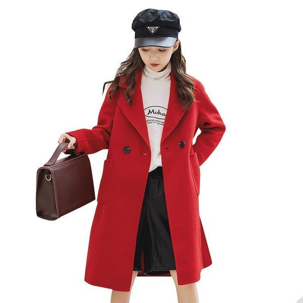 Mantel Kinderbekleidung Boutique Jacke Mädchen Dicke Wolle Langarm Koreanischer Stil Einfarbig Knopf 6 16 Jahre alt 221122