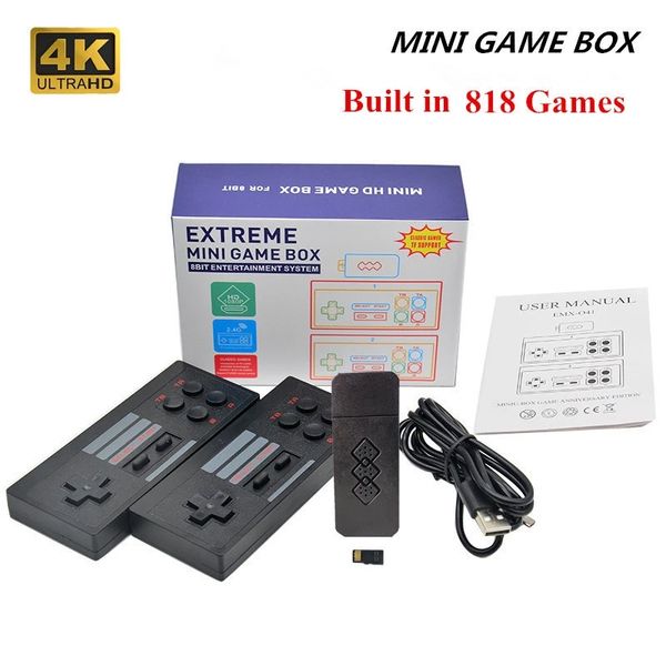 Game Stick-Spieler Extreme Mini Box HD-Ausgang Drahtlose Konsole Retro Classic 818 4K-Spiel 8-Bit-Unterstützung Gamepads Controller Dual Player