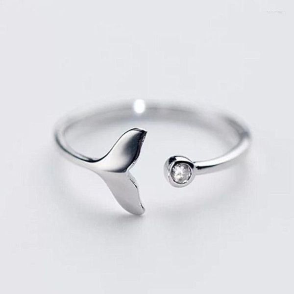 Hochzeit Ringe Mode Whale Tail Silber Farbe Ring Frauen Meerjungfrau Für Mädchen Resizable Offene Schmuck Femme