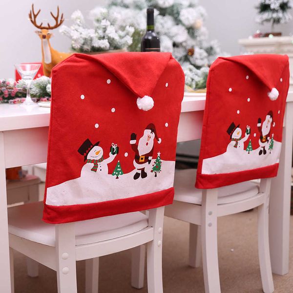 Decorações de natal Noel Papai Noel Mesa de jantar não tecido Red Hat Chair Back Covers Natal para casa Ano Novo