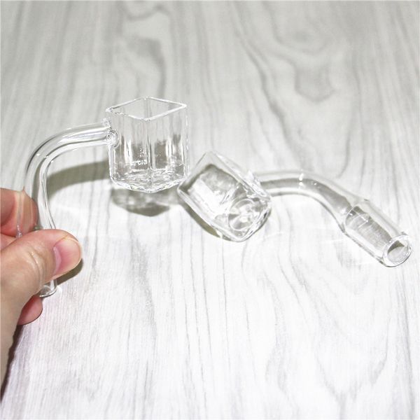 Smoking Sugar Cube Quartz Banger Nail Clear Joint Square Domeless Nails 14mm 10mm Maschio 2mm Thick Side Dab Rig raccoglitori di cenere di vetro