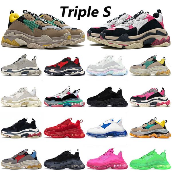 2023 Top Fashion Triple S Designer Shoes Men Luxury Sneaker Women Balanciagas Leather Shoes Casual Low Top Lace Up 17fw Flat Paris Old Vovô Tênis Com Sola Transparente