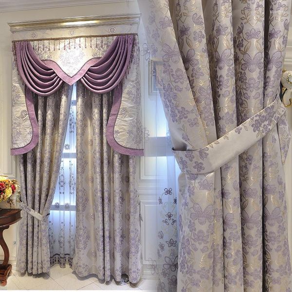 Занавес фиолетовый цветочный элитный европейский жаккардовый для тканевой гостиной