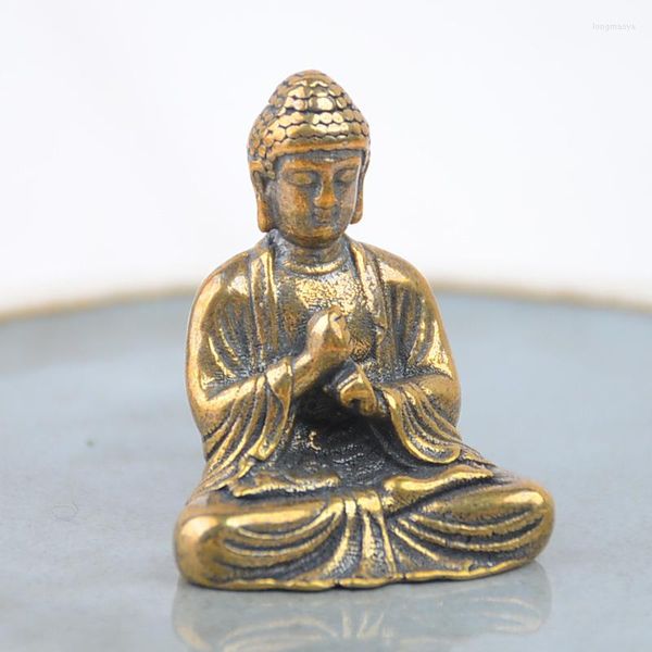 Innendekorationen Mini tragbare Vintage Messing Buddha Statue Tasche sitzende Figur Skulptur Home Office Schreibtisch dekorative Ornament Spielzeug Geschenk