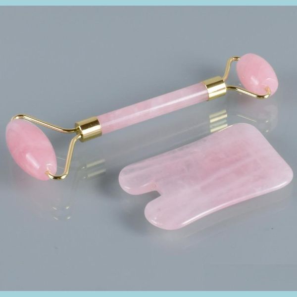 Face Massager 100 Natural Authentic Jade Roller Set Quartz Quartz и Gua Sha Face Masr Kit Antiging Beauty Tools Drop Health Health Dhgvw