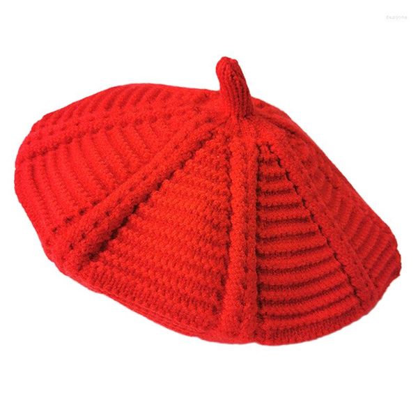 Cappelli 2-8 anni Stile francese Ragazze Berretto lavorato a maglia Berretto Bambini Tinta unita Boina De Uncinetto Autunno Inverno Arancione Giallo Beige Verde Rosso Nero Grigio