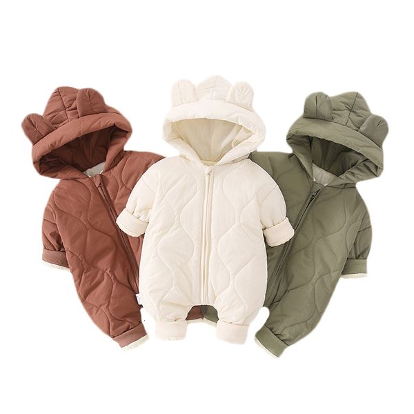 Rompers 3-24m inverno grosso nascida meninas meninos com capuz de algod￣o roupas de roupas infantis roupas de macac￣o de neve quente 221122