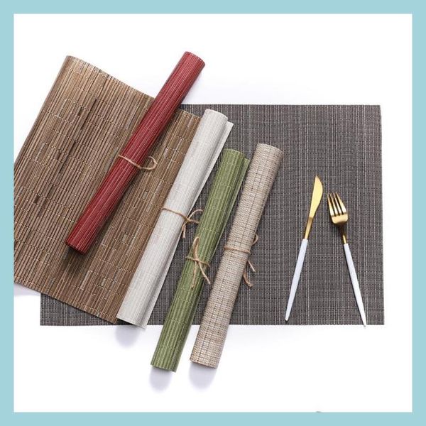 Mats Pads Mesa de jantar PVC NONSLIP PLACEMATS MABELAS DE BAMBOO MABELAS MATS PADS Home decora￧￣o Drop Dri￣o Garden Kitchen Bar Access￣o Dhm9j