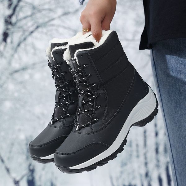 Stiefel Frauen Schnee Winter Keil Plüsch Fell Laceup Plattform Oberschenkel Hohe Wasserdichte Rutschfeste Pelzige Warme Ankle Booties 221123