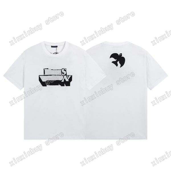 xinxinbuy Herren Designer T-Shirt Paris Friedenstaube Stickerei Kurzarm Baumwolle Damen Schwarz Weiß Grau XS-2XL