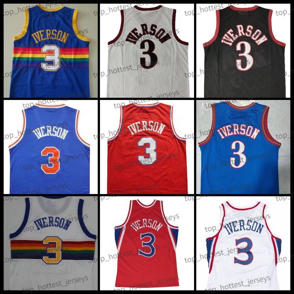 Georgetown Hoyas 3 Allen White Retro Basketball-Jersey Herren Red Blue Throwback Iverson Basketball Trikots genähtes Mesh 1996-97 Atmungsaktiv