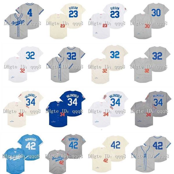 College Baseball trägt Vintage Brooklyn 42 Jackie Robinson-Trikot 23 Kirk Gibson 32 Sandy Koufax 34 Fernando Valenzuela 30 Maury Wills 4 Duke Snider Retro Black