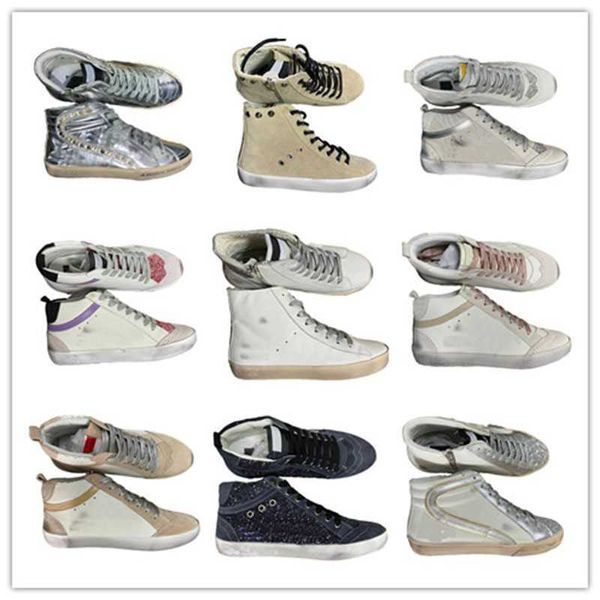 Sneakers scarpe da marca bianca dorata deluxe casual classico francese mid dotto