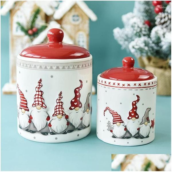 Bottiglie di stoccaggio Barattoli Bottiglie di stoccaggio Sigillate Grandi spuntini di frutta secca in ceramica Regalo di Natale creativo Dispensa Organizzatore Contenitore Dro Dhbeu