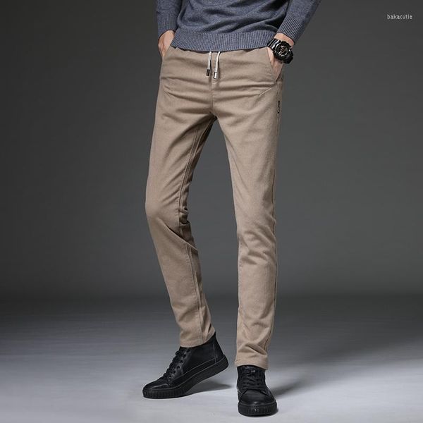 Calça masculina 4 cores magras homens 2022 Autumn Fashion Streetwear Slim Fit Caistas elástica marca casual calças cáqui verde preto masculino