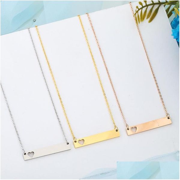 Pendant Necklaces Love Heart Necklace Fashion Gold Solid Blank Bar Pendant Stainless Steel Necklaces For Buyer Own Engraving Jewelry Dhpvf
