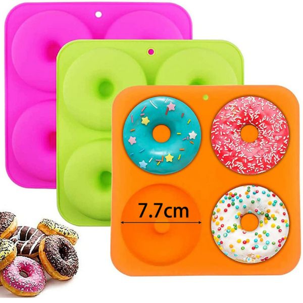 4 Löcher Kuchenform 3D Silikon Donut Formen Antihaft Bagel Pan Gebäck Schokolade Muffins Donuts Maker Küche Zubehör Werkzeug FY2674 ss1129