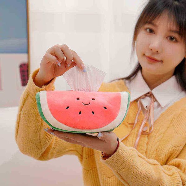 Yaklaşık 20cm Kawaii Meyve Peluş Doku Kutusu Bebekler Karikatür Karpuz Avokado Ananas Kağıt Kutusu Kawaii Oyuncaklar Ev Dekoru Araba J220729