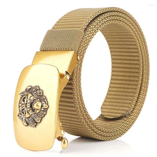 Cinture Fashion Nylon Men Belt Designer per tela di alta qualità Fibbia in lega Mental Boys Cool Gold Riem