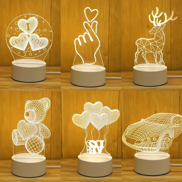 Orso 3D con cuore Luci notturne Decorazione creativa della camera da letto a led Lampada da tavolo piccola Modello romantico colorato Decorazione della camera da letto Regalo Decorazioni per la casa Lampade 1124