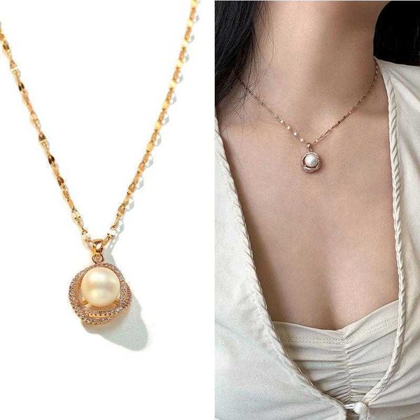 Catene Collana di perle in acciaio al titanio Ciondolo femminile Girocollo da donna Gioielli in catena in oro rosa Miglior regalo