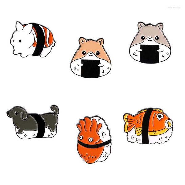 Broşlar suşi pirinç topu hayvanlar emaye pimleri karikatür hayvan broş özel yaratıcı hamster ahtapot takı hediyesi