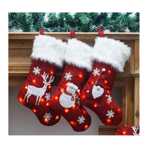 Weihnachtsdekorationen, Weihnachtsdekorationen, Weihnachtsmann, Geschenk, Socken, LED-Strumpf, Jahr für Kinder, Baumschmuck, leuchtende Weihnachtsdekoration, Tropfen Dhqgz