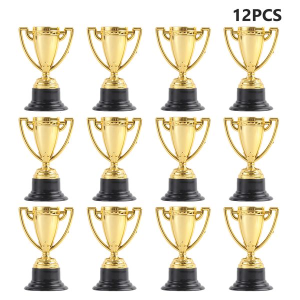 Objetos decorativos Figuras 10pcs/12pcs Golden Mini Award Trophy Plástico Prêmios de Recompensa Decoração Jardim de Ingarten Kids Gift Awards com Base Black 221124