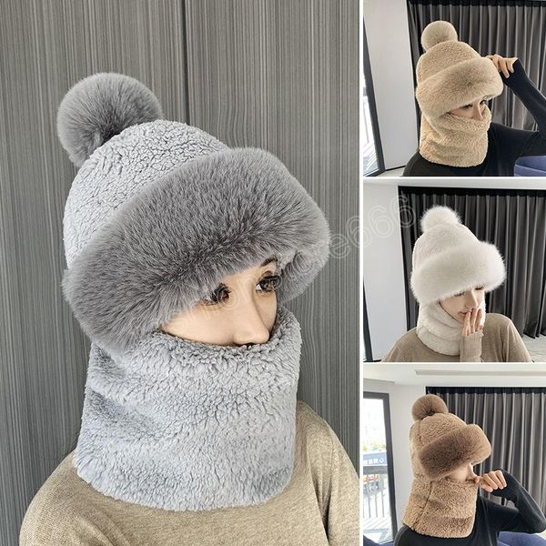 Chapéu feminino lenço boné de capa de esqui para gorros mais quentes do pescoço de chapéus de homens homens homens crianças ao ar livre chapéus de lã de pelúcia