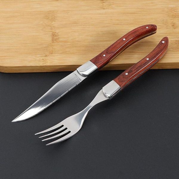 Set di stoviglie Jaswehome 1/2 pezzi Posate occidentali Acciaio ad alto tenore di carbonio Rosso Pakkawood Maniglia Cena di lusso Coltello Forchetta Nastro Posate