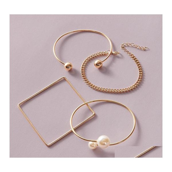 Braccialetti con ciondoli 4 pezzi / set braccialetti di perle quadrate rotonde Set Mtilayer braccialetto aperto regolabile per le donne braccialetti gioielli Femme Drop Del Dhcy6