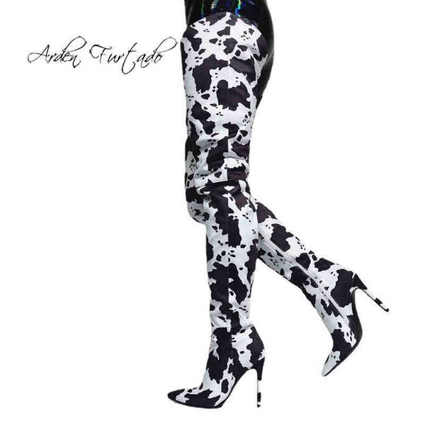Stivali Arden Furtado moda tacchi alti 12 cm stivali sopra il ginocchio donna tacchi a spillo punta t Cerniera Pelle lucida 220906