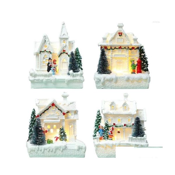 Decorazioni natalizie Decorazioni natalizie Light House Ornamento in resina Scene Village Merry For Home Regali di Natale Anno Noel Drop Delive Dhhpr