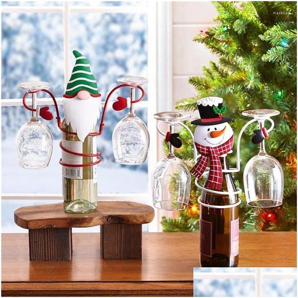 Decorações de Natal Decorações de Natal Vinho Glass Red Glass Iron Bottle Jóias Home Decoração Exibição de Stand Ano Partido Suppl Dhrnk