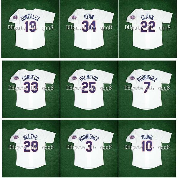 College Baseball Use 1993 Jersey de beisebol vintage Texas Nolan Ryan Juan Gonzalez Adrian Beltre Ivan Rodriguez Alex Rodriguez Michael José José Canseco Rafael