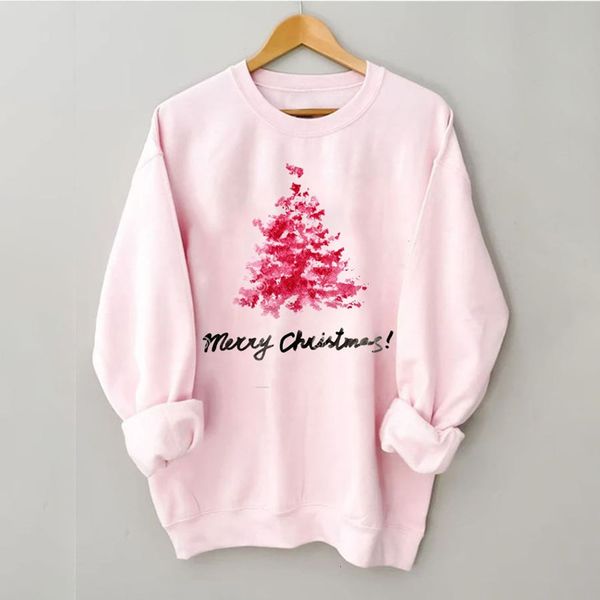 Damen-Kapuzenpullover, Sweatshirts, individueller Druck, fröhlicher rosafarbener Weihnachtsbaum für Damen, lässiges Rundhals-Sweatshirt, personalisierbar, kann das gewünschte Muster anpassen 221124