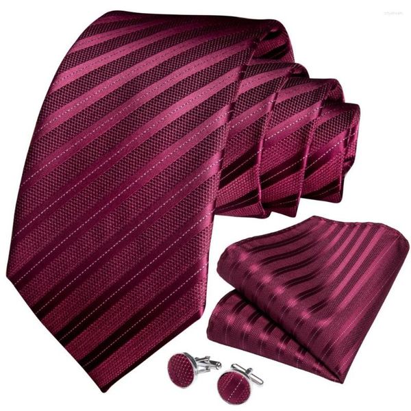 Fliegen DiBanGu Herren Hochzeit Krawatte Rotwein Gestreiftes Design Seide Für Männer Einstecktuch Manschettenknopf Set Mode Bussiness Party Drop