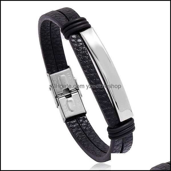 Charm Armbänder Blank Glasur Edelstahl Schnalle Armband Schwarz Braun Männer Leder Armbänder Armband Armreif Manschette Modeschmuck Dhcga