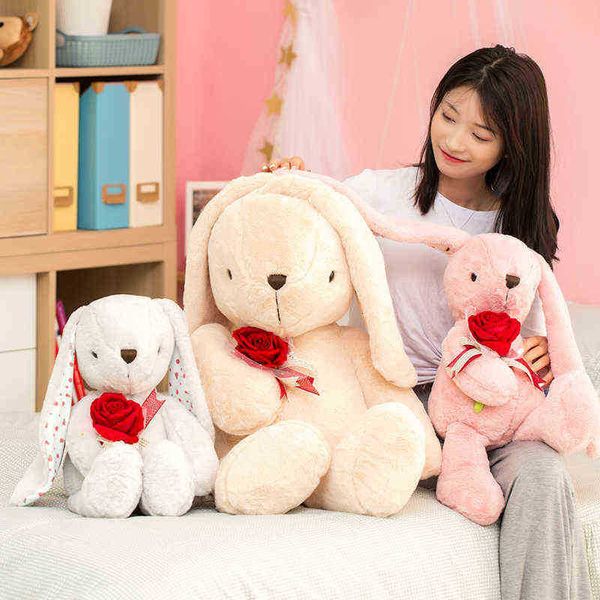 Cute Long Ears Rabbit Company Rose Plush Doll Giocattoli morbidi di peluche per bambini Sleepy Peluche ripiene Baby Toy per neonati Regalo J220729