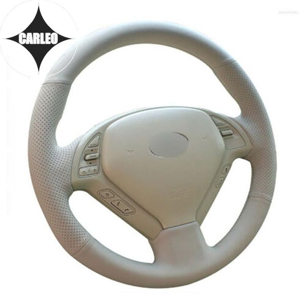 Tampa do volante de direção Tampa de carro Diy para Infiniti G35 QX50 EX37 Genuine Beige Leather Custom Stitching Portador de camada superior embrulhada