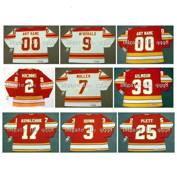 College Hockey trägt Vintage 1989 Stanley Cup Hockey-Trikot 34 MIIKKA KIPRUSOFF 2 AL MacINNIS 12 JAROME IGINLA 9 LANNY 30 MIKE VERNON 14 THEOREN FLEURY